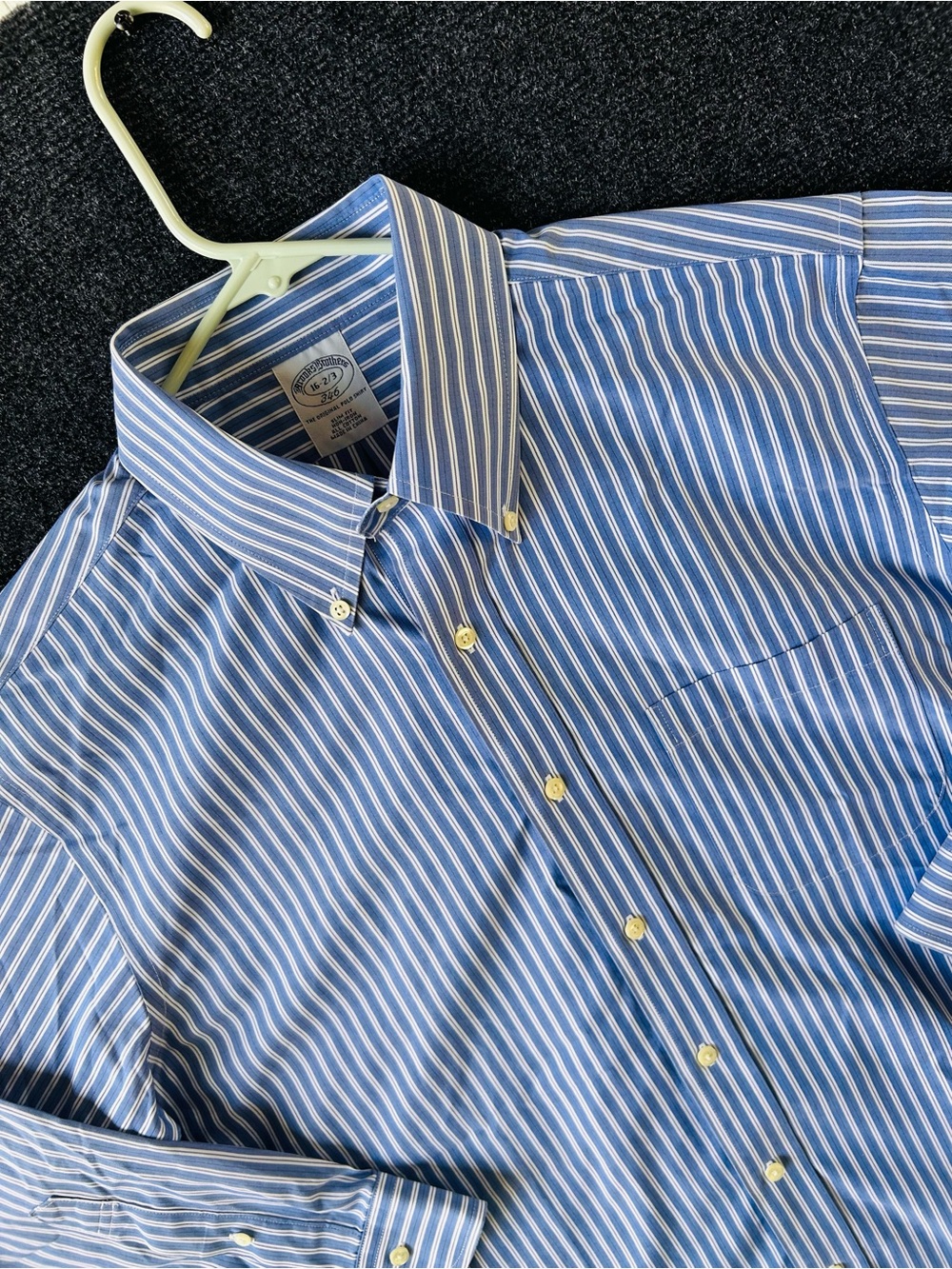 Brooks Brothers 346 Blue Striped Non-Iron Dress Shirt Slim Fit 16-2/3